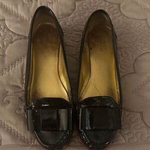 Kate Spade Black Patent Leather Loafers with Bow Detail